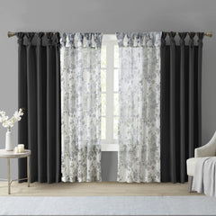 Twist Tab Lined Window Curtain Panel Black 50x108"