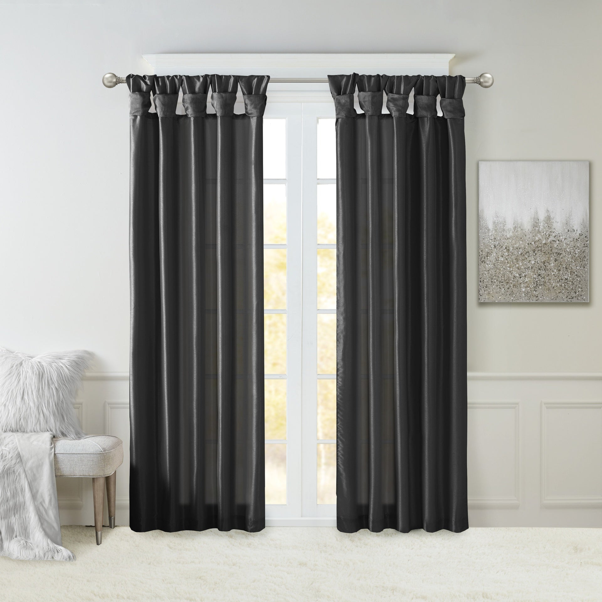 Twist Tab Lined Window Curtain Panel Black 50x108"