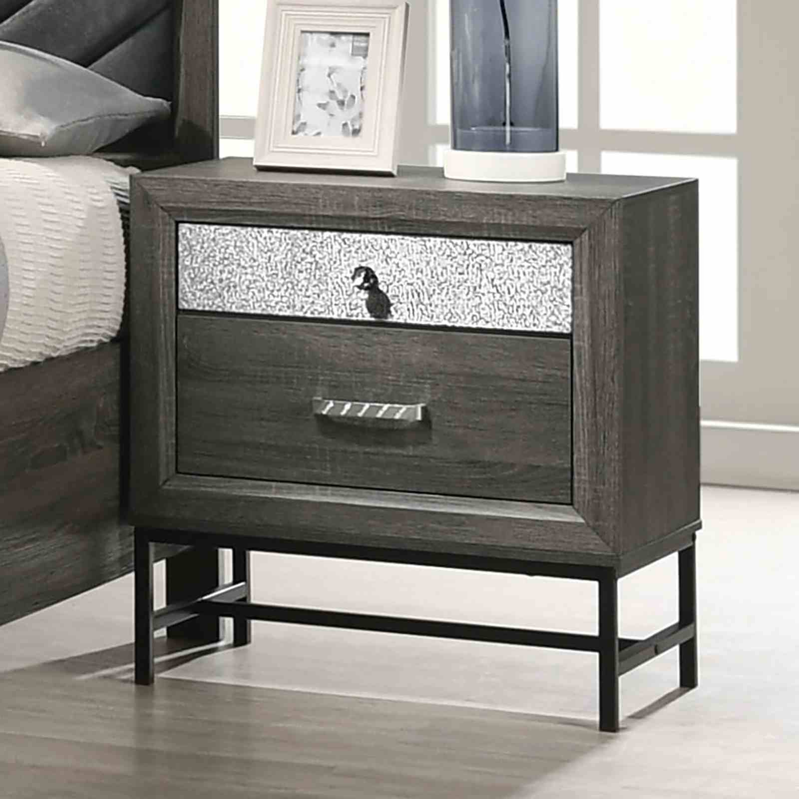 Contemporary Style 1pc Nightstand Metal Legs Acrylic Handle And Accent Gray Finish Bedroom Furniture
