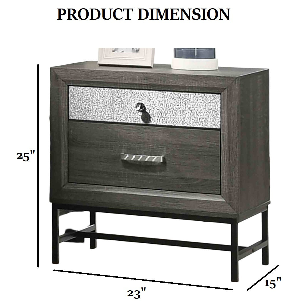 Contemporary Style 1pc Nightstand Metal Legs Acrylic Handle And Accent Gray Finish Bedroom Furniture