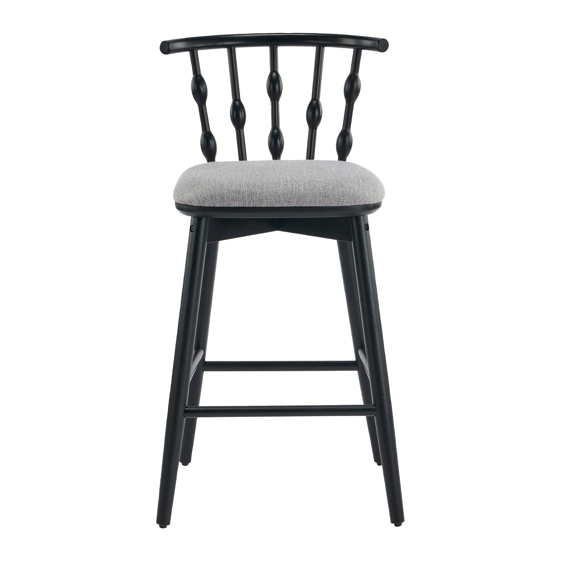 Doria Indoor Wooden Barstool, Black Finish With Grey Upholstery, Set of 2