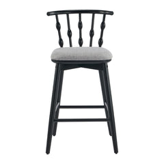 Doria Indoor Wooden Barstool, Black Finish With Grey Upholstery, Set of 2