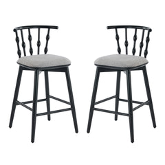 Doria Indoor Wooden Barstool, Black Finish With Grey Upholstery, Set of 2