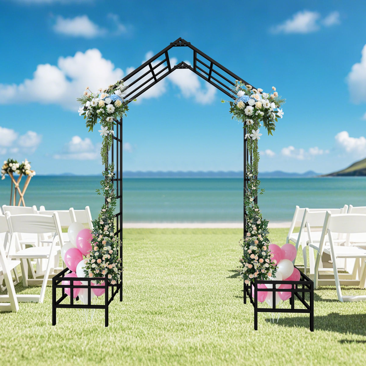 Metal Garden Arch with Adjustable Width W68.11''~W94.29''  Climbing Plants Support Rose Arch Outdoor Black