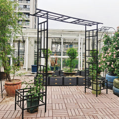 Metal Garden Arch with Adjustable Width W68.11''~W94.29''  Climbing Plants Support Rose Arch Outdoor Black