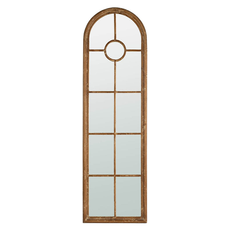 24x79" Half-Round Elongated Mirror with Decorative Window Look Classic Architecture Style Solid Fir Wood Interior Decor