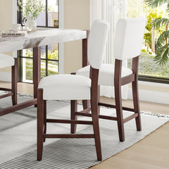 Mid Century Modern Bar Stools Set of 2, 40.4" Counter Stools with Back, Linen Upholstered Barstools with Solid Wood Legs Bar Chairs for Kitchen Island Dining Room, Beige