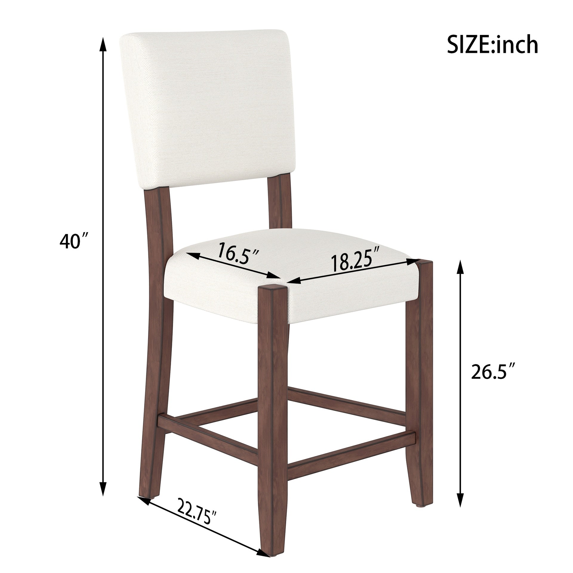 Mid Century Modern Bar Stools Set of 2, 40.4" Counter Stools with Back, Linen Upholstered Barstools with Solid Wood Legs Bar Chairs for Kitchen Island Dining Room, Beige