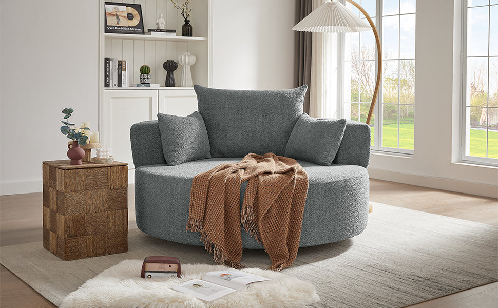360° Swivel Chair Accent Barrel Chair Swivel Round Sofa Chair with 3 Removable Pillows for Living Room, Bedroom, Office and Hotel, Grey