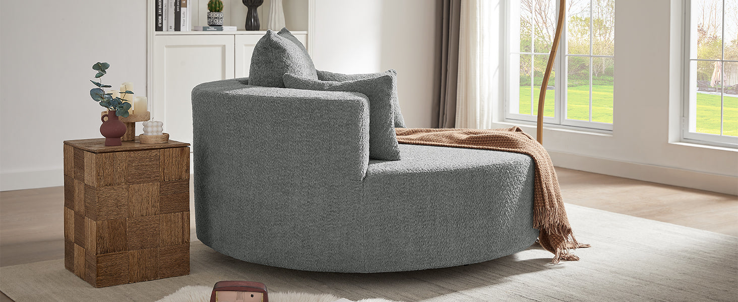 360° Swivel Chair Accent Barrel Chair Swivel Round Sofa Chair with 3 Removable Pillows for Living Room, Bedroom, Office and Hotel, Grey