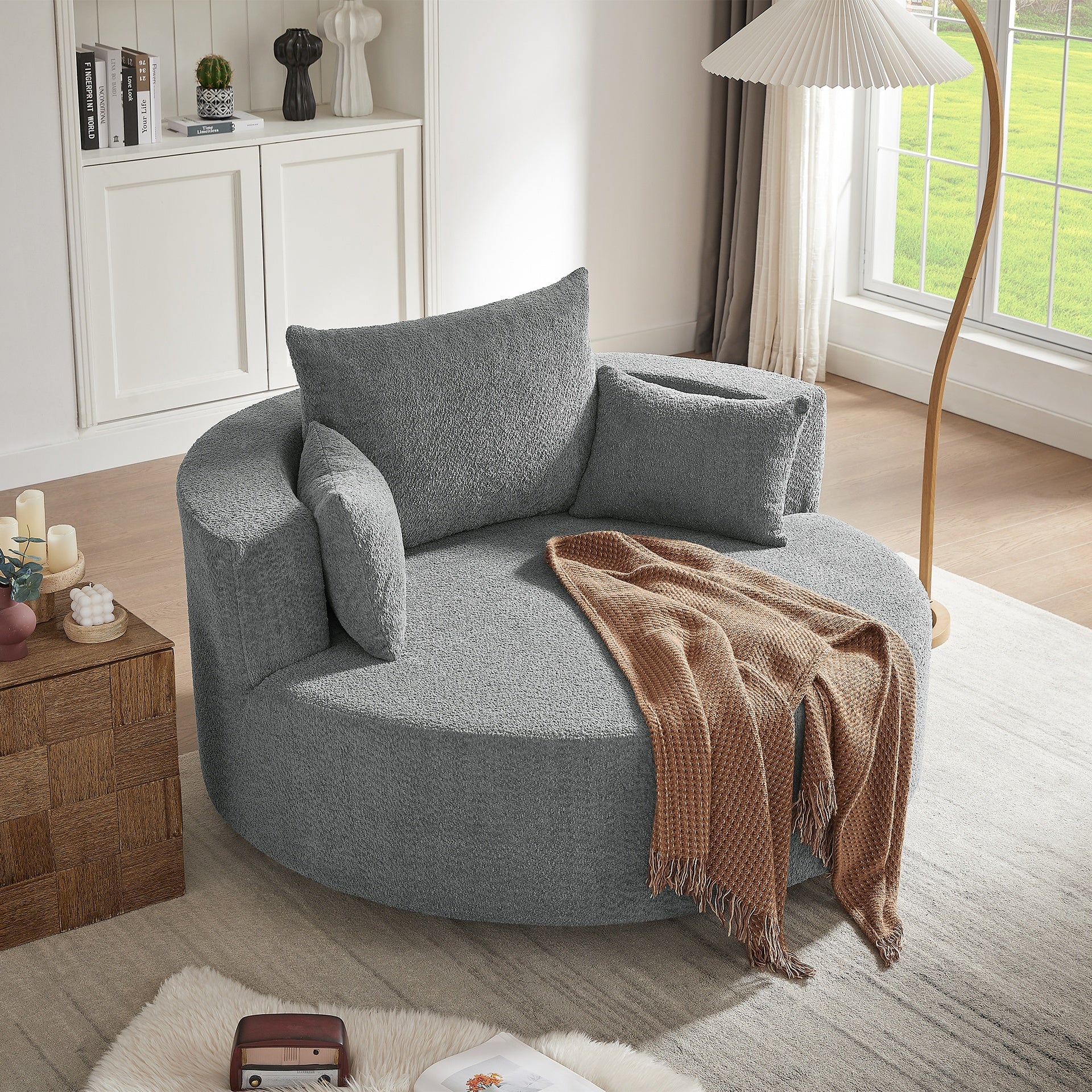 360° Swivel Chair Accent Barrel Chair Swivel Round Sofa Chair with 3 Removable Pillows for Living Room, Bedroom, Office and Hotel, Grey