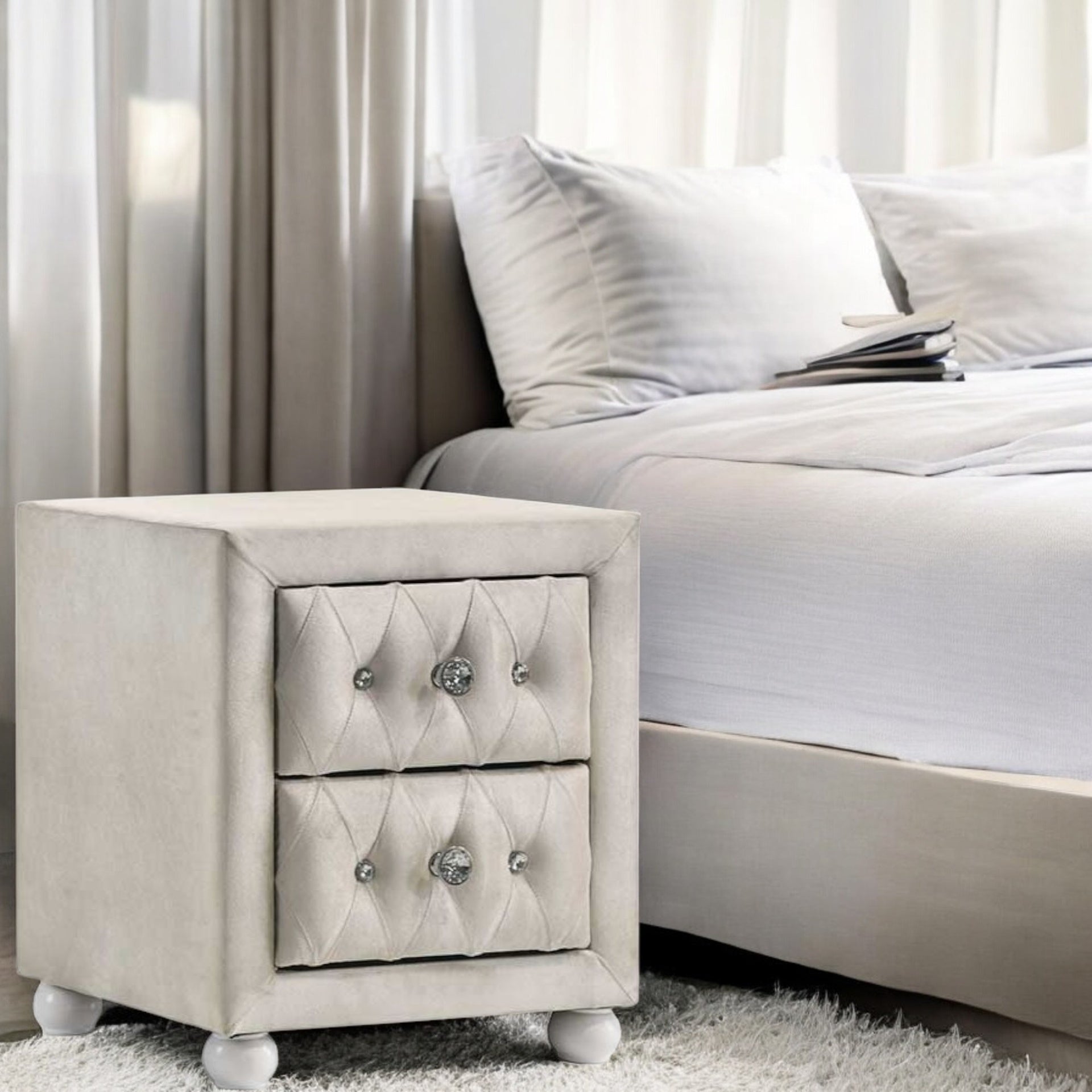Reggie Beige Fabric Nightstand