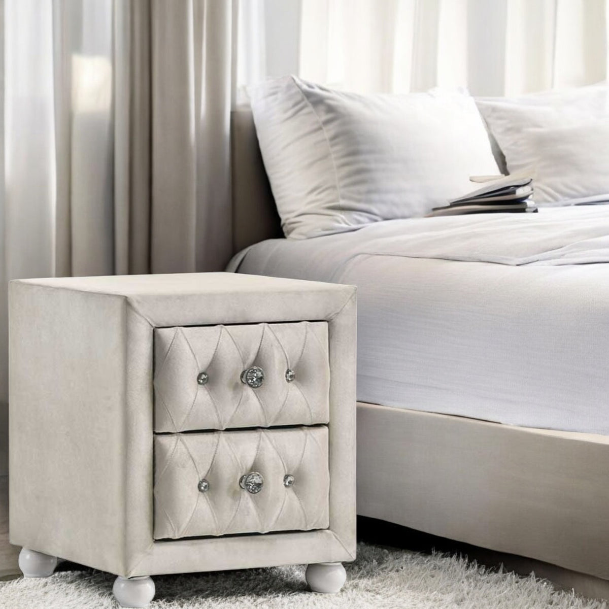 Reggie Beige Fabric Nightstand