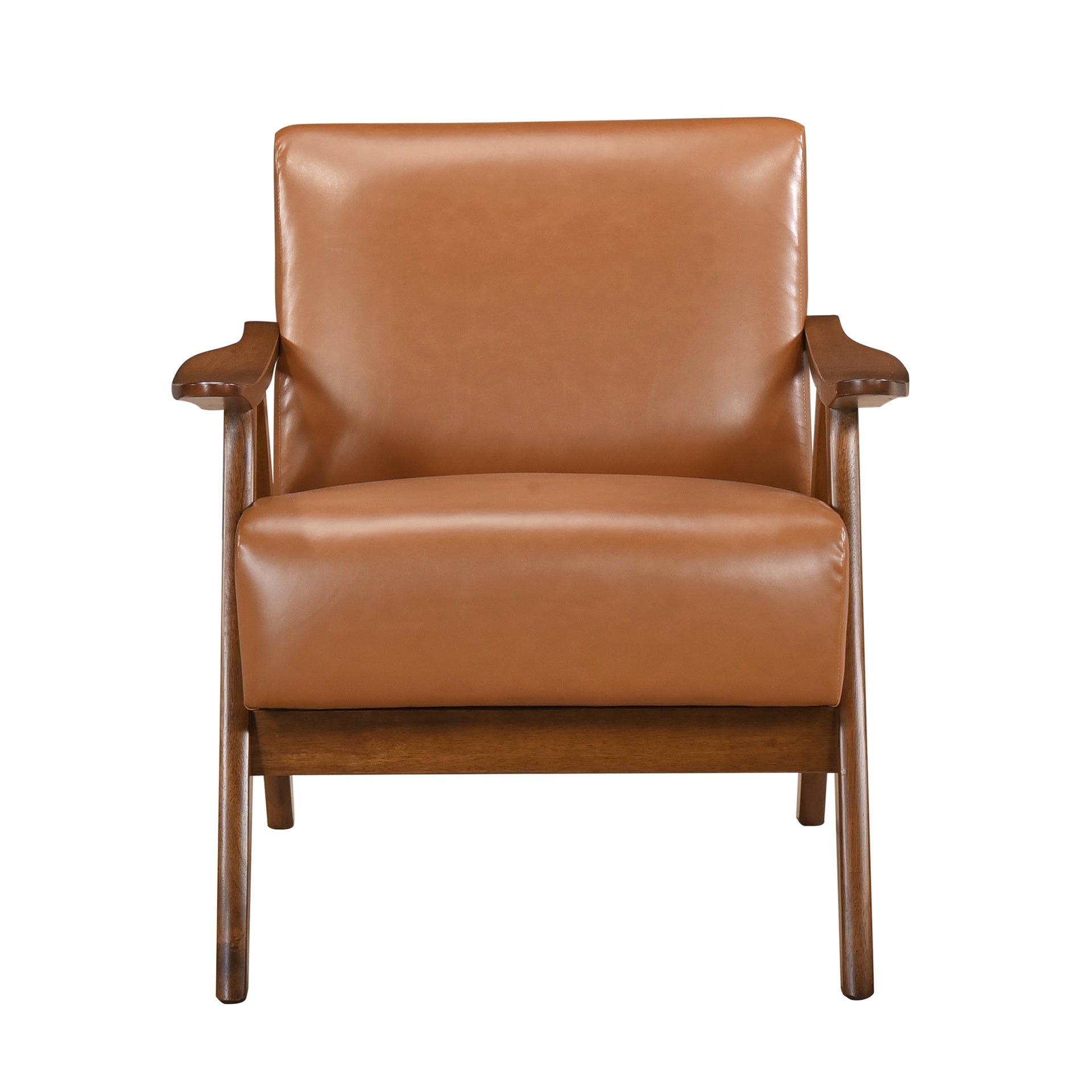Modern Home Furniture Matt Brown Faux Leather Upholstered 1pc Accent Chair Cushion Back and Seat Walnut Finish Solid Rubberwood