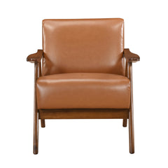 Modern Home Furniture Matt Brown Faux Leather Upholstered 1pc Accent Chair Cushion Back and Seat Walnut Finish Solid Rubberwood