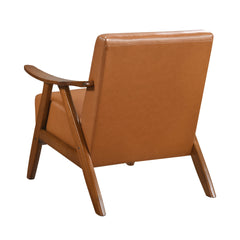 Modern Home Furniture Matt Brown Faux Leather Upholstered 1pc Accent Chair Cushion Back and Seat Walnut Finish Solid Rubberwood
