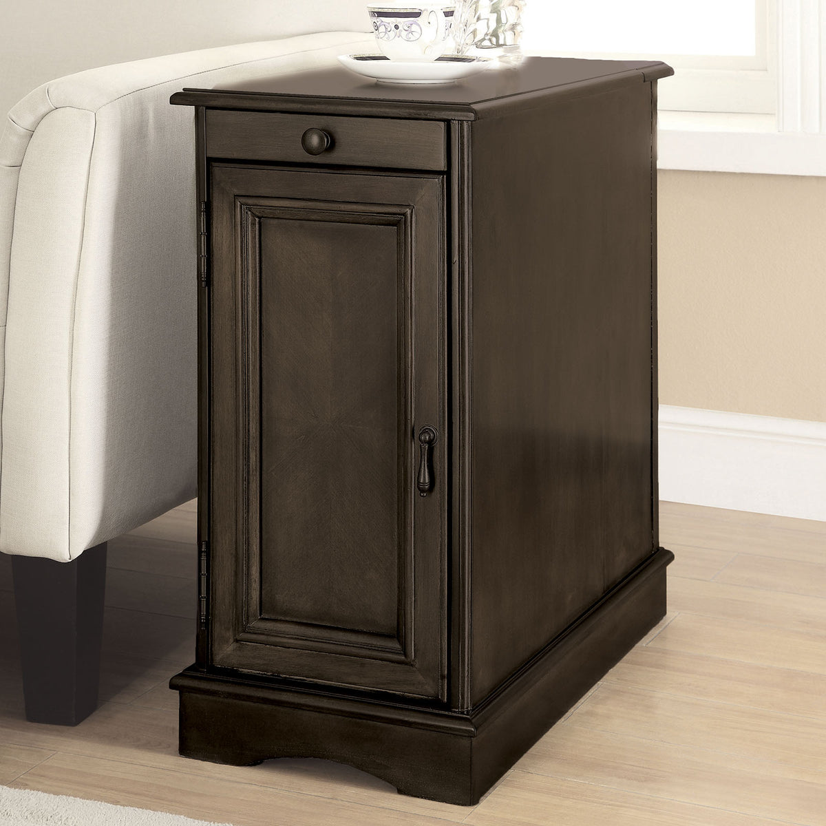 Modern Transitional Design 1pc Side Table / Nightstand Storage Cabinet Gray Color USB Outlet Nightstand Multifunctional Home Furniture