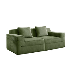 Modular 2 Seat Loveseat Boneless Sofa, Cloud Sectional Couch with Deep Seat, Modern Modular 2-Seat Sofa Couch with Throw Pillows Corduroy Fabric Green