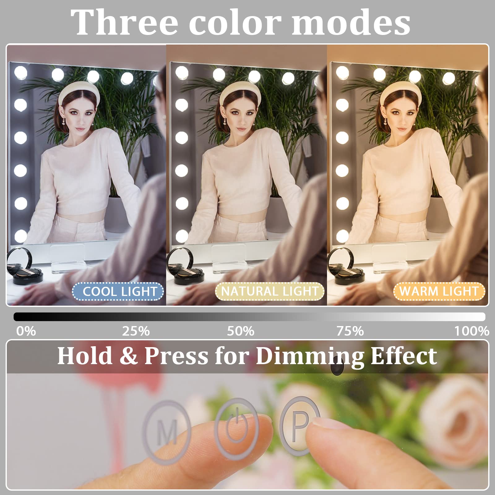 31.5"x22.8" Selfie Remote Control Vanity Mirror with Lights, 0.6" Ultrathin Large Hollywood Vanity Mirror 18 LED Bulbs Magnet Phone Holder Tabletop Makeup Mirror Wall Mount