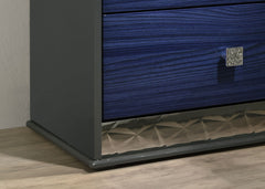 Glam Style 1pc Nightstand Chrome Molding Metal Side Glide Ash Gray And Indigo Blue Finish Bedroom Furniture