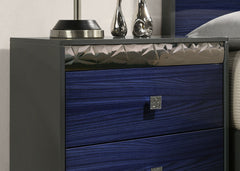 Glam Style 1pc Nightstand Chrome Molding Metal Side Glide Ash Gray And Indigo Blue Finish Bedroom Furniture