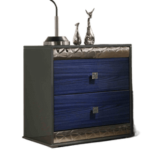 Glam Style 1pc Nightstand Chrome Molding Metal Side Glide Ash Gray And Indigo Blue Finish Bedroom Furniture