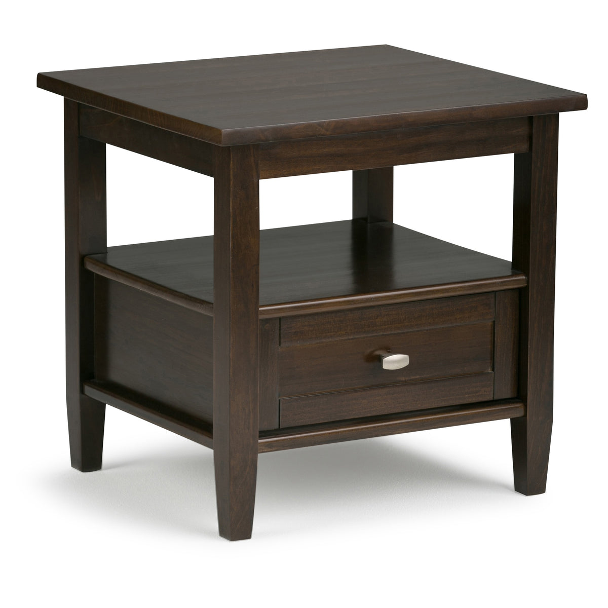 Warm Shaker Solid Wood 20 inch Wide Transitional End Table in Tobacco Brown