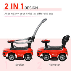 Aosom 2 In 1 Push Cars for Toddlers Kid Ride on Push Car Stroller Sliding Car with Horn Music Light Function Secure Bar Ride on Toy for Boy Girl 1-3 Years Old Red