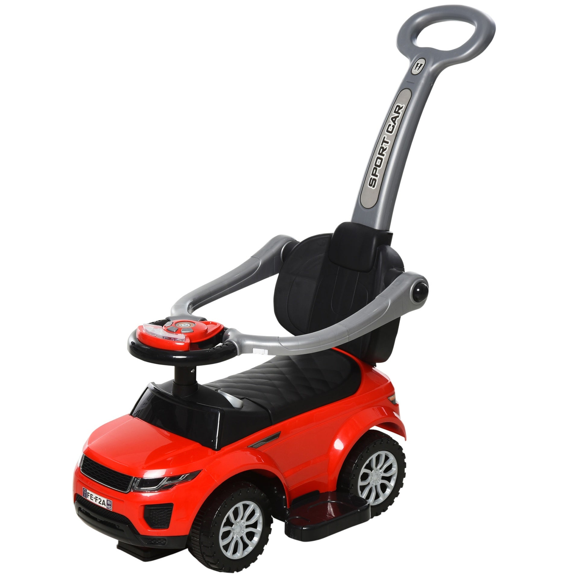 Aosom 2 In 1 Push Cars for Toddlers Kid Ride on Push Car Stroller Sliding Car with Horn Music Light Function Secure Bar Ride on Toy for Boy Girl 1-3 Years Old Red