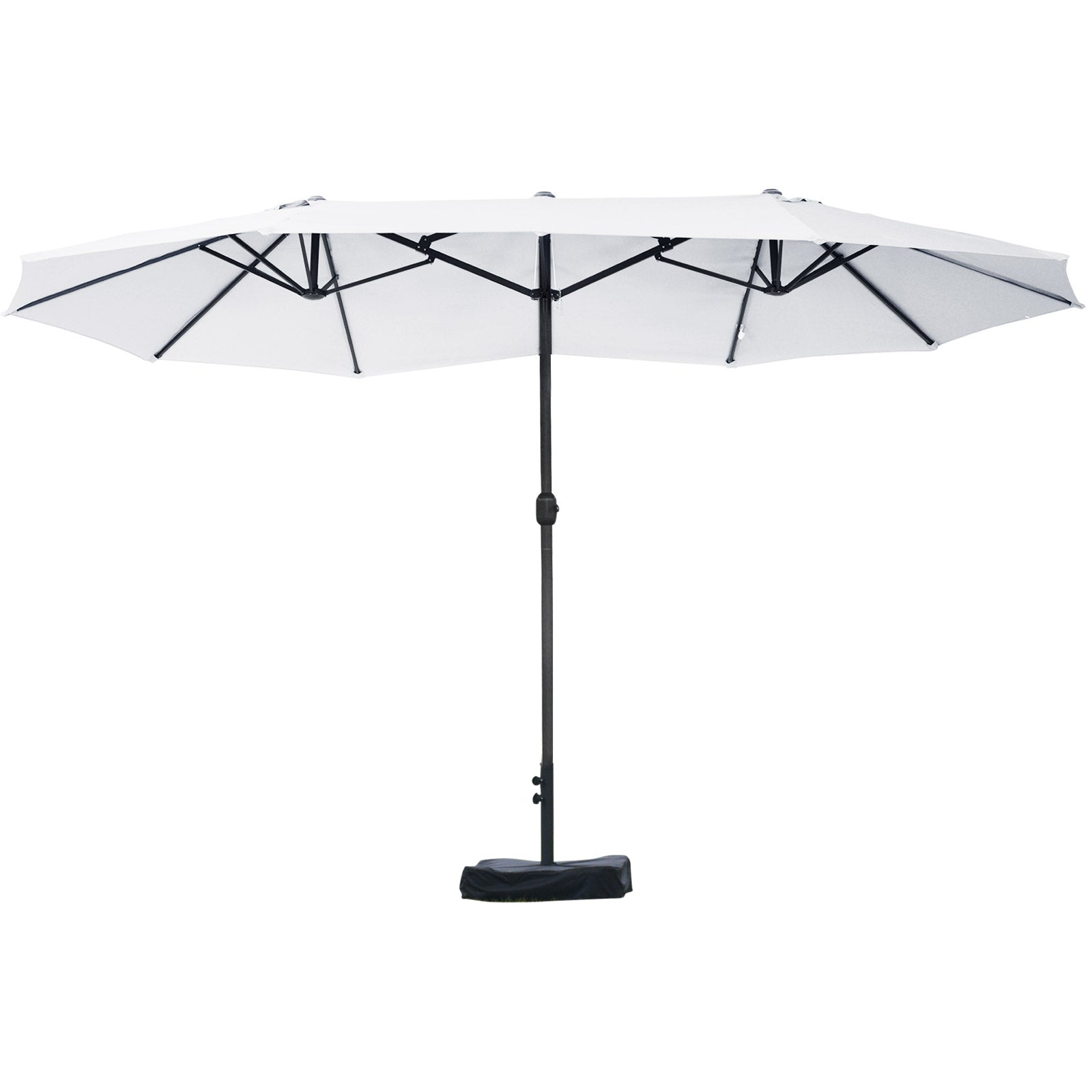 Outsunny Patio Umbrella 15' Steel Rectangular Outdoor Double Sided Market with base, Sun Protection & Easy Crank for Deck Pool Patio, Beige