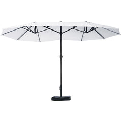 Outsunny Patio Umbrella 15' Steel Rectangular Outdoor Double Sided Market with base, Sun Protection & Easy Crank for Deck Pool Patio, Beige