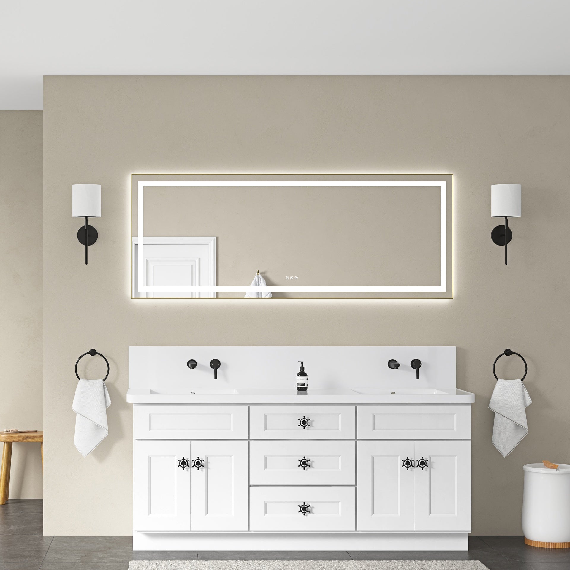 72 x 28 Inch LED Bathroom Mirror with Front and Backlight, Wall Mounted Vanity Mirror with Aluminum Frame, Anti-Fog, Memory, 3 Colors, Stepless Dimmable