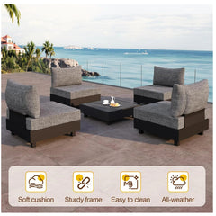 2-Piece Gray Aluminum Modular Armless Chairs for Pool Garden Balcony Porch (Set of 2)