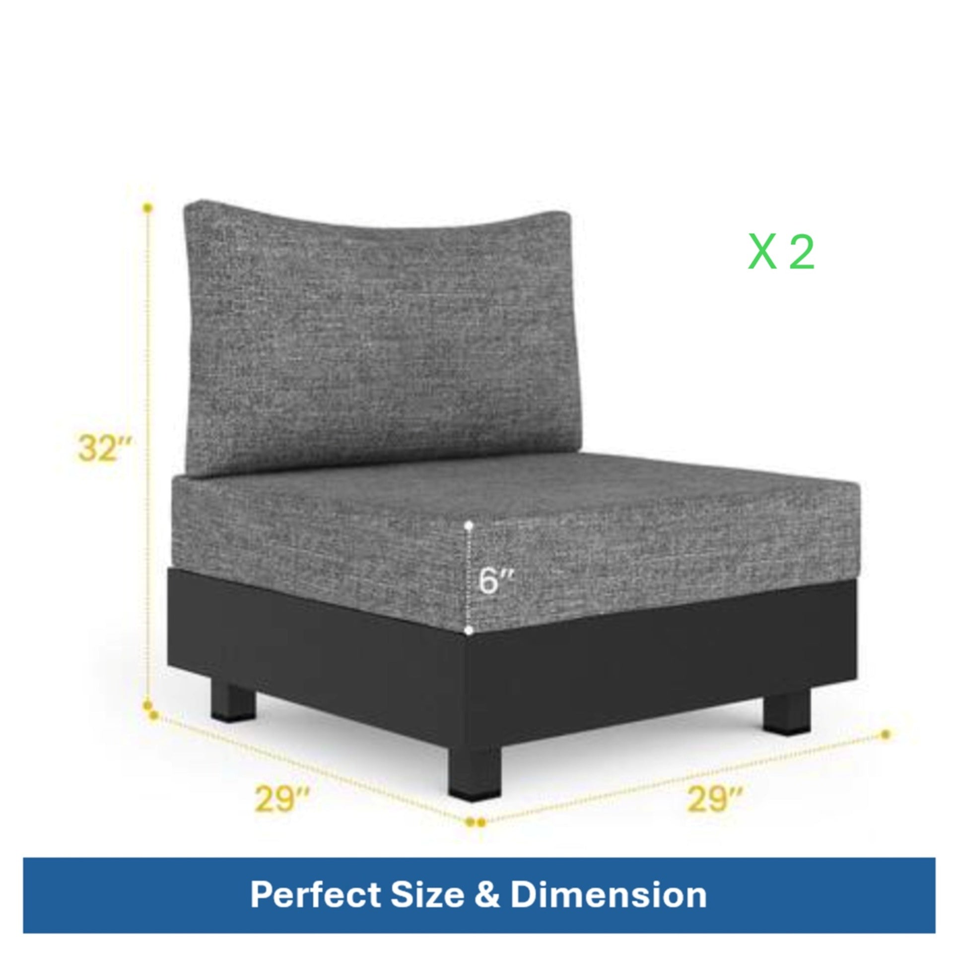 2-Piece Gray Aluminum Modular Armless Chairs for Pool Garden Balcony Porch (Set of 2)