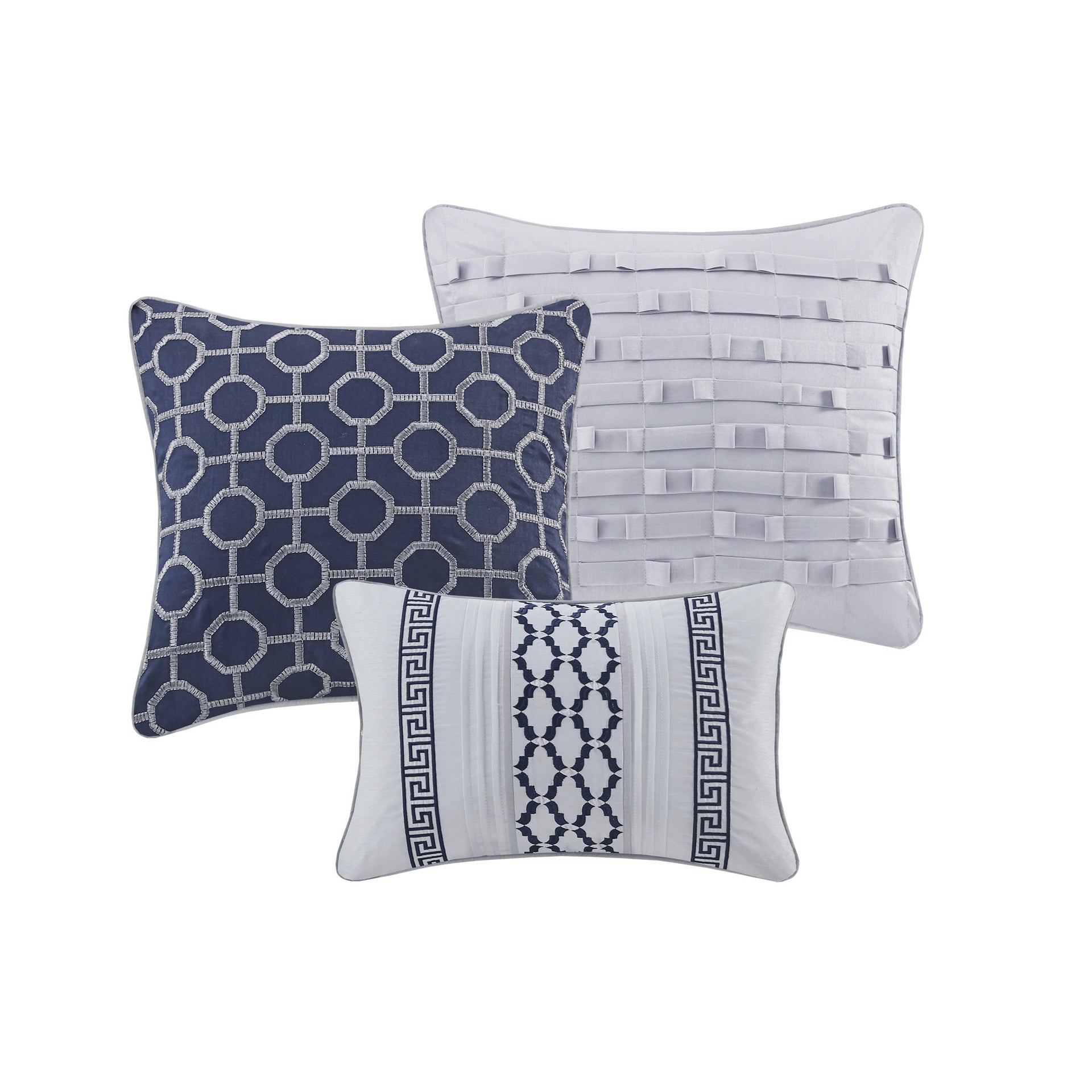 7 Piece Jacquard Comforter Set Navy Queen