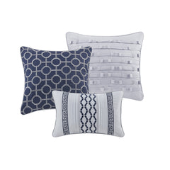 7 Piece Jacquard Comforter Set Navy Queen
