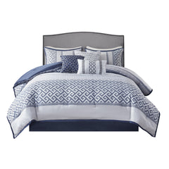 7 Piece Jacquard Comforter Set Navy Queen