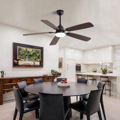 52 Inch Classics Ceiling Fan with Led Light 6 Speed Wind 5 Blades Remote Control DC Motor For Indoor