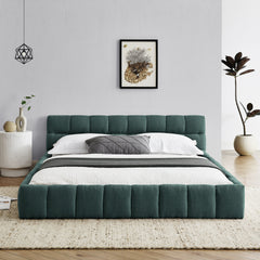 Queen Size Upholstered Bed Frame with Thick Fabric, Chenille Fabric Grounded Queen Size Platform Bed with Headboard and Solid Frame. No Box Spring Needed, GREEN(68''*86.5''*23.5'')