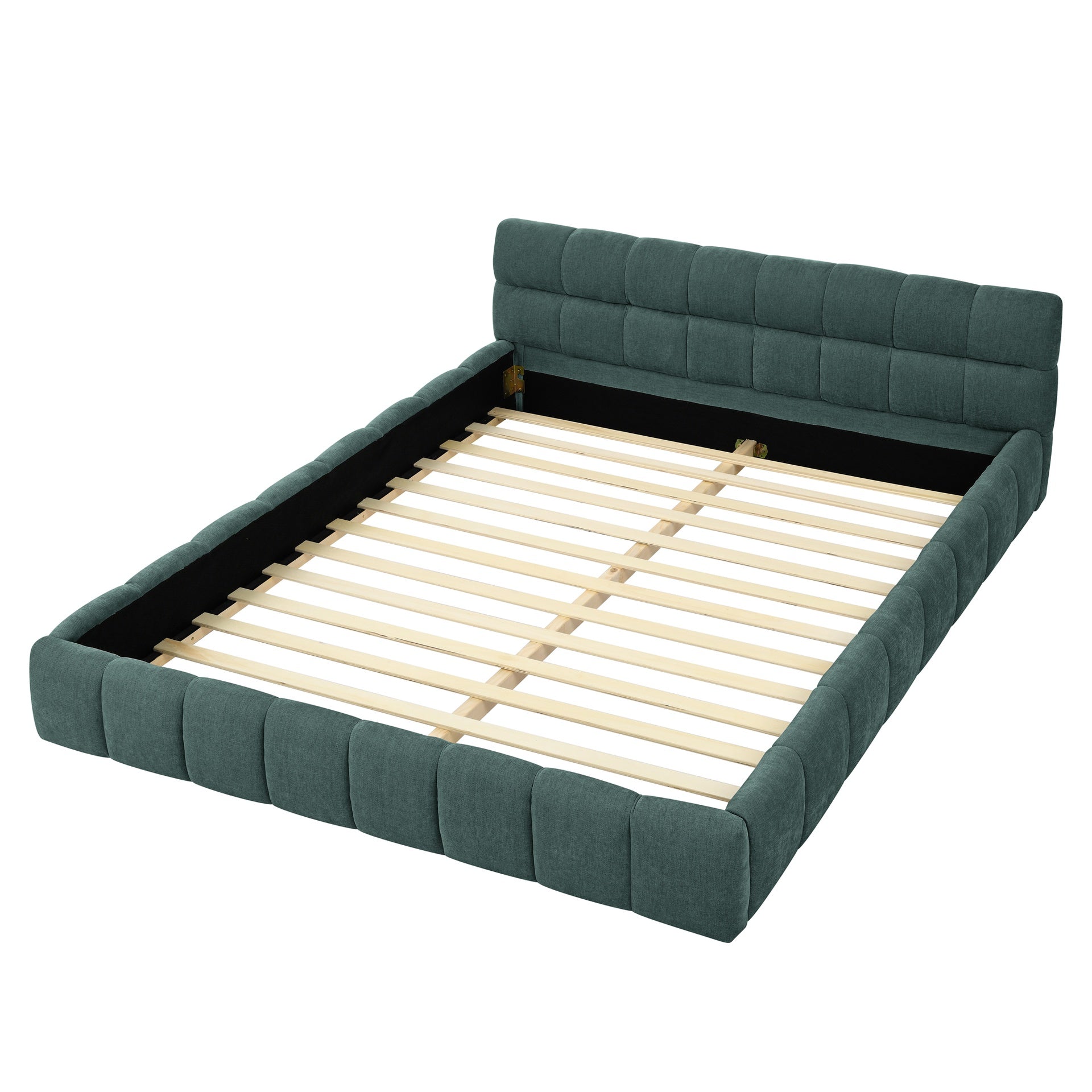 Queen Size Upholstered Bed Frame with Thick Fabric, Chenille Fabric Grounded Queen Size Platform Bed with Headboard and Solid Frame. No Box Spring Needed, GREEN(68''*86.5''*23.5'')