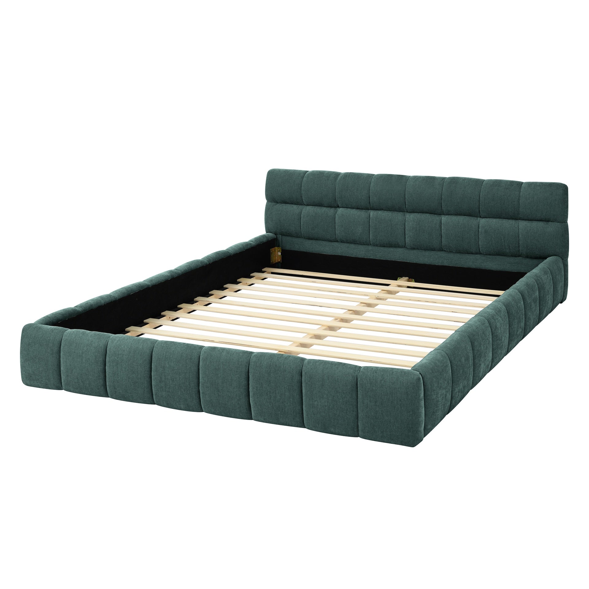 Queen Size Upholstered Bed Frame with Thick Fabric, Chenille Fabric Grounded Queen Size Platform Bed with Headboard and Solid Frame. No Box Spring Needed, GREEN(68''*86.5''*23.5'')