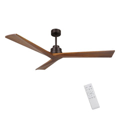 52" Wood  Ceiling Fan NO light, 3 Reversible Blades, with 6 Speeds Reversible DC Motor,Low Profile Ceiling Fan with no light for Living Room Kitchen Bedroom