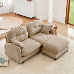 Cloud Sectional L-Shaped Couch With Ottoman,Soft Chenille Fabric,Tufted Cushion Backrest Design  High-Density Foam,Fits Bedrooms Living Rooms Reading Nooks,Camel