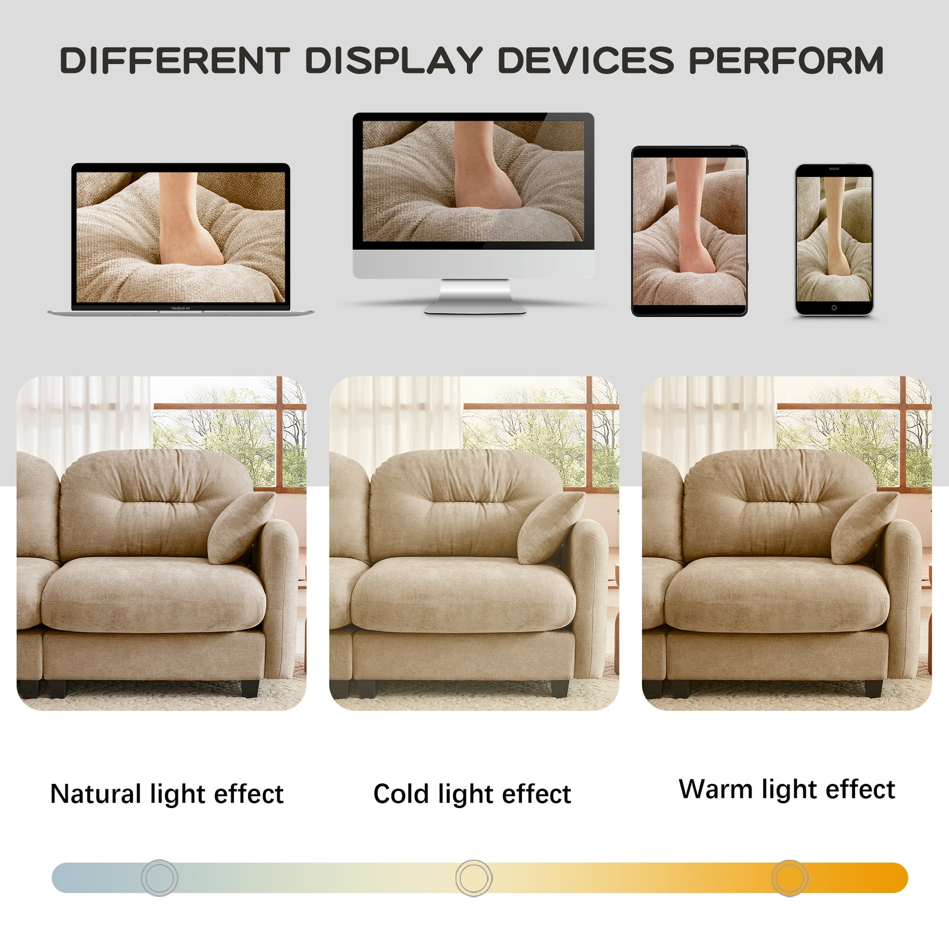Cloud Sectional L-Shaped Couch With Ottoman,Soft Chenille Fabric,Tufted Cushion Backrest Design  High-Density Foam,Fits Bedrooms Living Rooms Reading Nooks,Camel