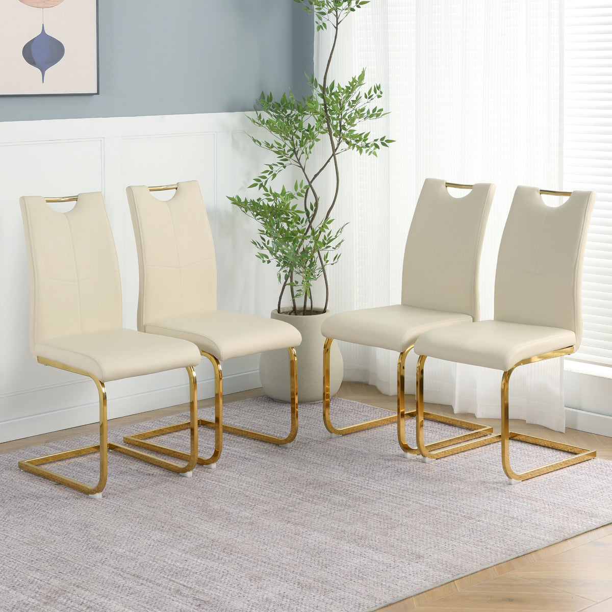 Modern PU dining chair Living room chair Upholstered chair, gold metal chair leg design, kitchen, living room, bedroom, dining room side chair (Set of 4)