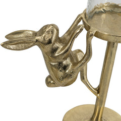 Set of 2 Gold Rabbit Pillar Candle Holder with Clear Glass Hurricane Shade, S:7x4x7.5" L:7.9x4x11"