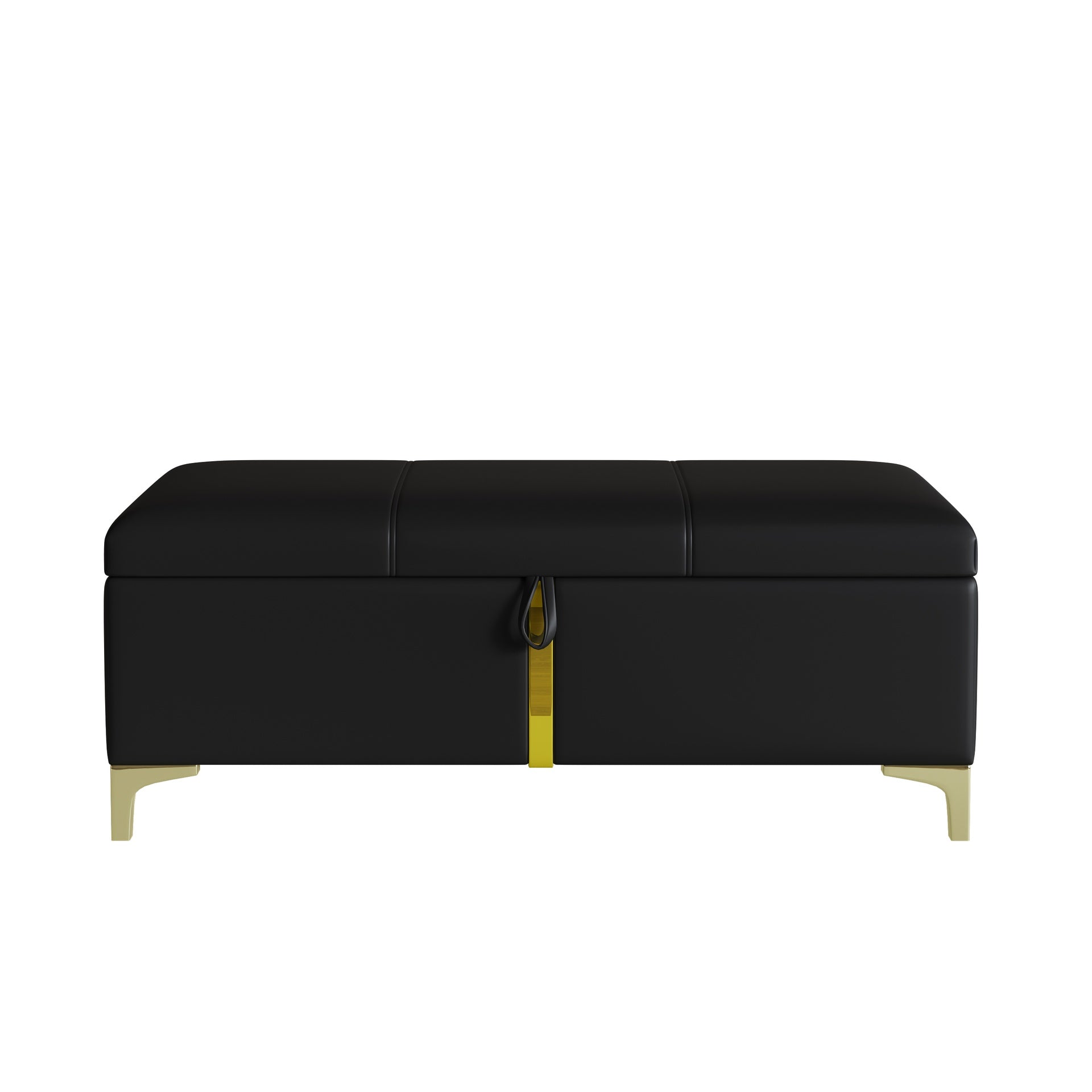 Elegant Upholstered Storage Ottoman,Storage Bench with Metal Legs for Bedroom,Living Room,Fully Assembled Except Legs,Black