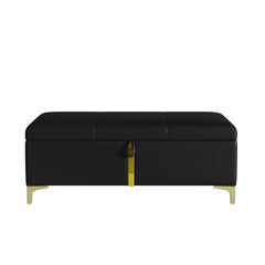 Elegant Upholstered Storage Ottoman,Storage Bench with Metal Legs for Bedroom,Living Room,Fully Assembled Except Legs,Black