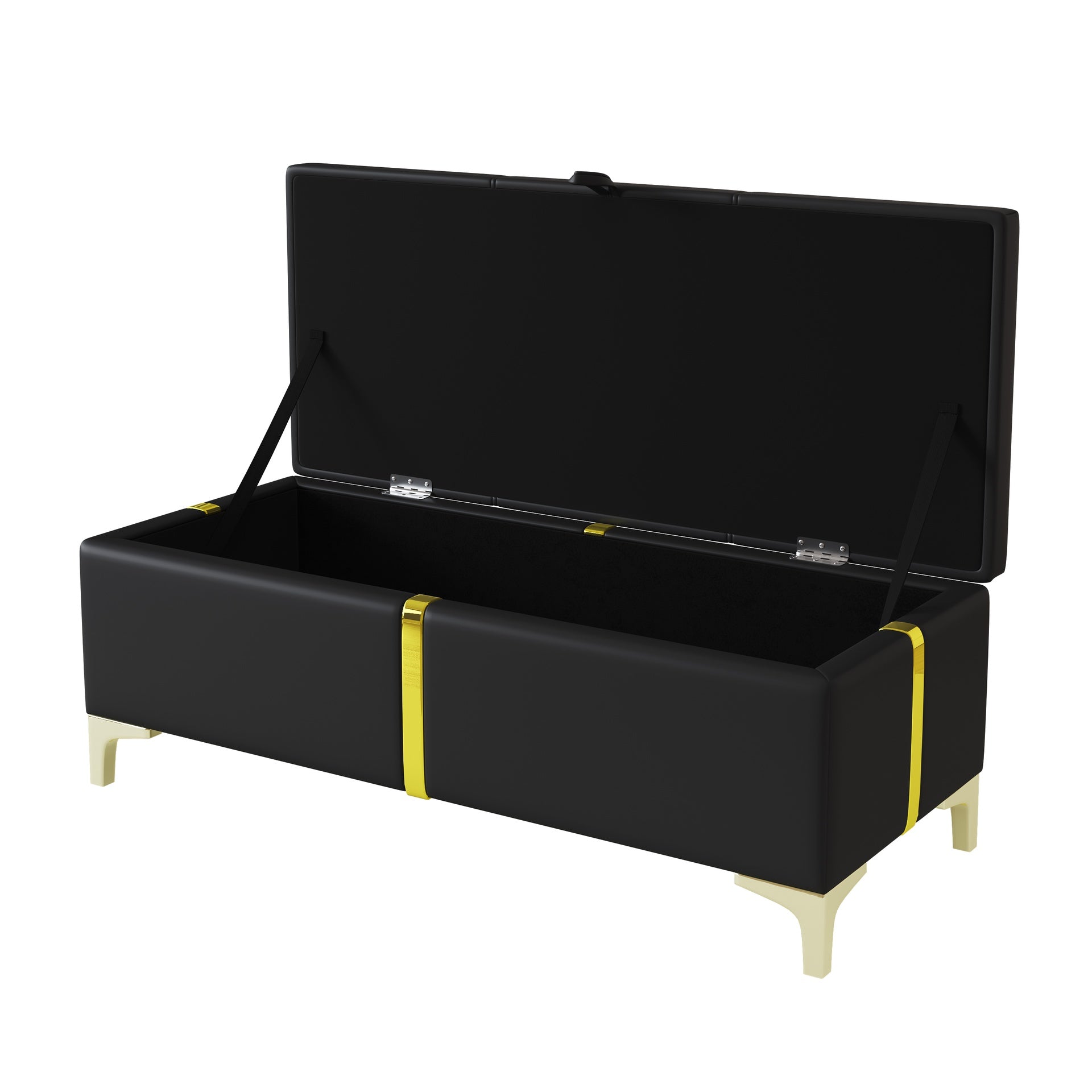Elegant Upholstered Storage Ottoman,Storage Bench with Metal Legs for Bedroom,Living Room,Fully Assembled Except Legs,Black