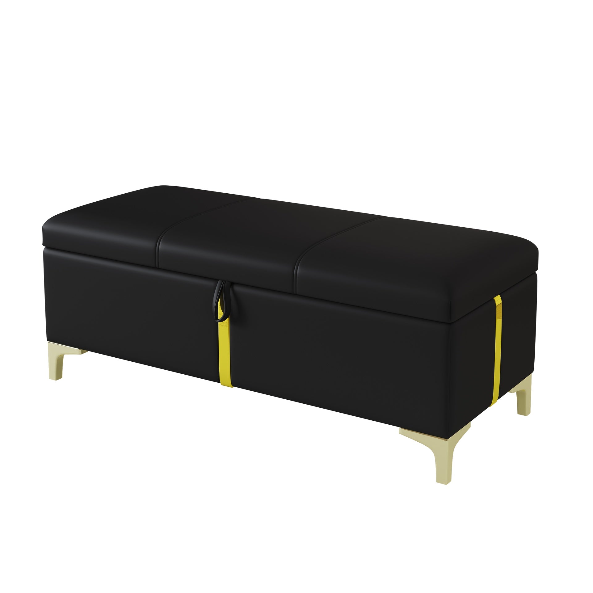 Elegant Upholstered Storage Ottoman,Storage Bench with Metal Legs for Bedroom,Living Room,Fully Assembled Except Legs,Black